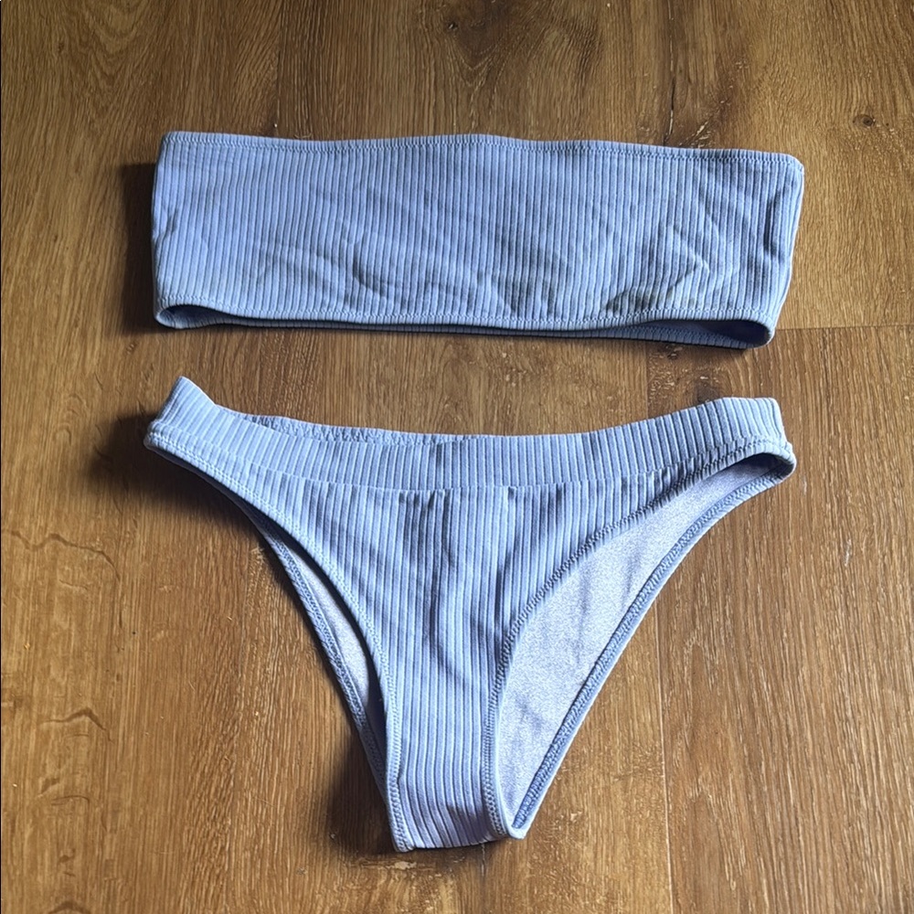 Periwinkle blue Triangl Ribbed Bikini Set
